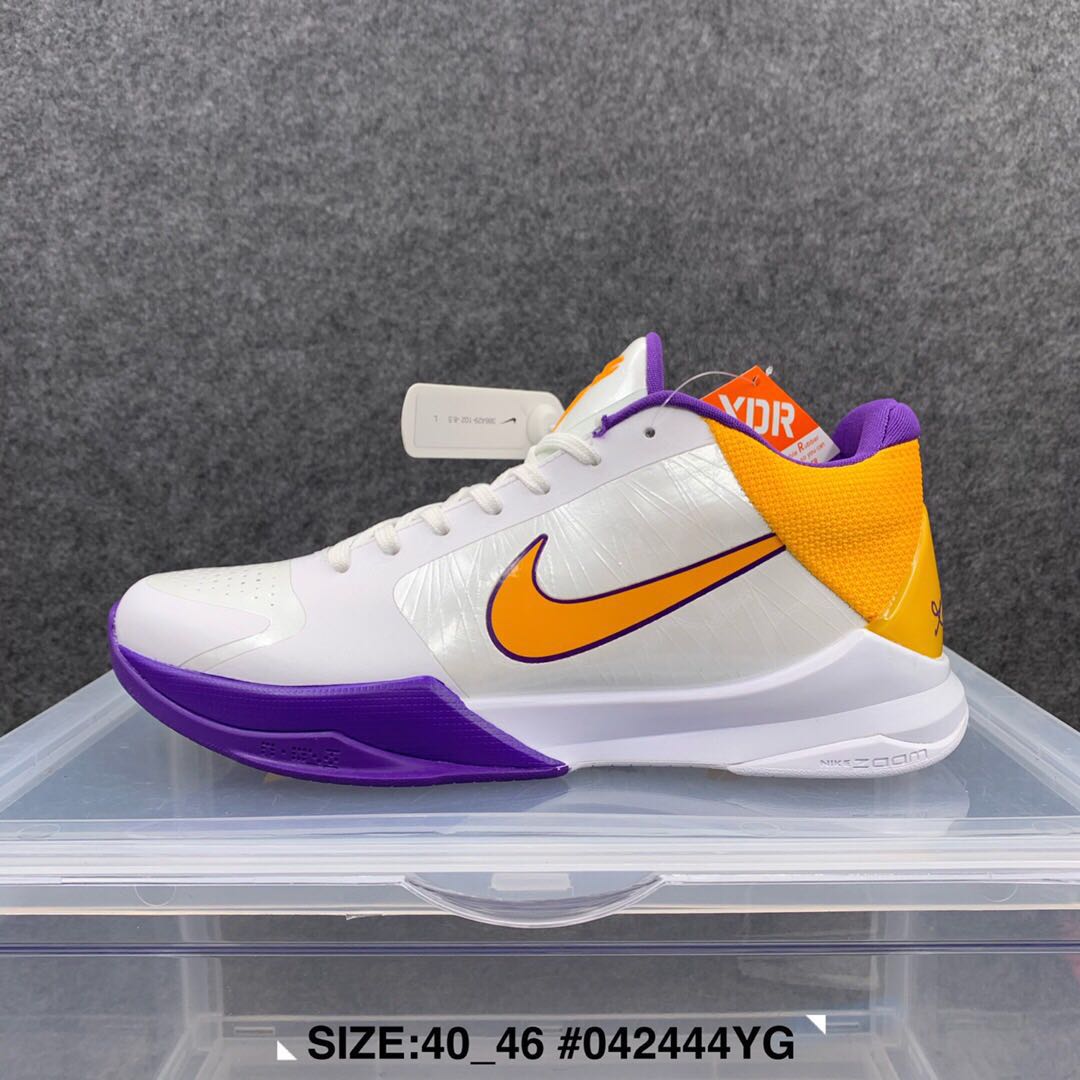 2020 Men Nike Kobe Bryant 5 White Purple Yellow Shoes